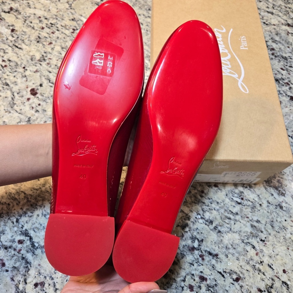 NEW Christian Louboutin Sweetie Jane Shiny Red Flats Size 40 - Picture 9 of 11